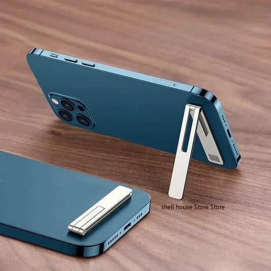 Ultra - thin Mini Metal Folding Phone Holder. Alloy, Invisible Design for Desktop Use