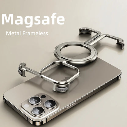 Metal Frame Magsafe Phone Case for iPhone 16 15 14 13 Pro Max Wireless Charging Aluminum Alloy Frameless Holder Shockproof Cover