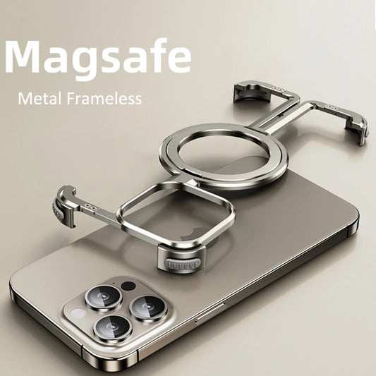 Metal Frame Magsafe Phone Case for iPhone 16 15 14 13 Pro Max Wireless Charging Aluminum Alloy Frameless Holder Shockproof Cover