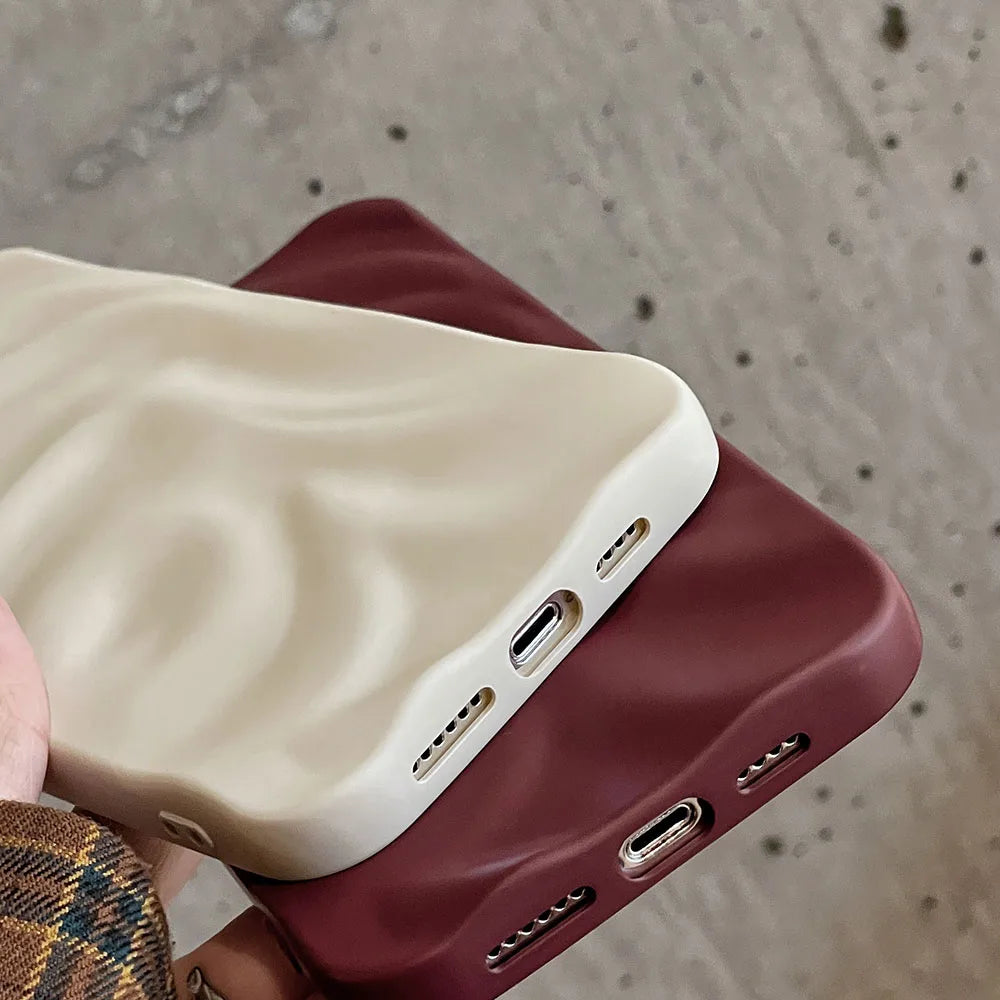 Ins Winter Wine Red 3D Pleats Wrinkle Phone Case for iPhone 12 13 14 15 16 Pro Max Soft Matte Cases for iPhone 11 Back Cover - Caseverse