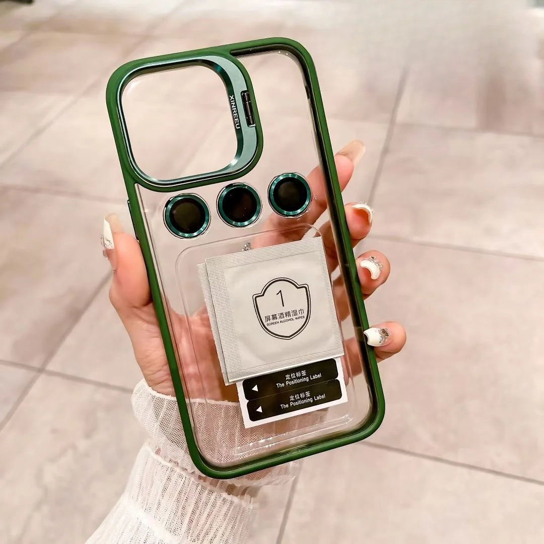 Camera Metal Ring Stand Phone Case For IPhone 15 14 Pro Max 15pro Lens Glass Protection Transparent Phone Cover