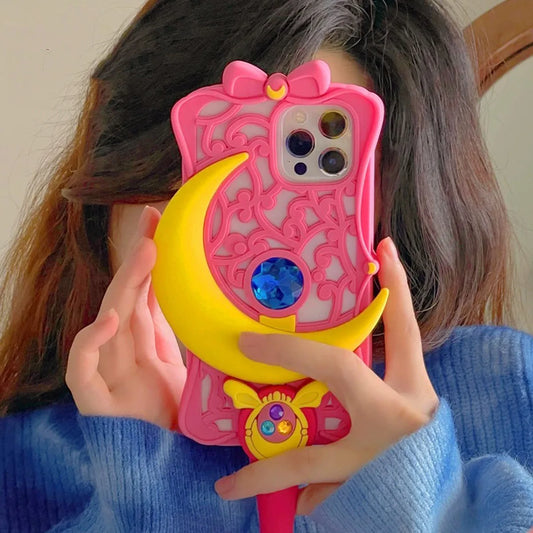 Suitable for Pink Pretty Girl Star Moon Stick iPhone 14 Pro Max 13 Phone Case 12 15 11 Silicone Full Package Anti Drop Soft Case - Caseverse