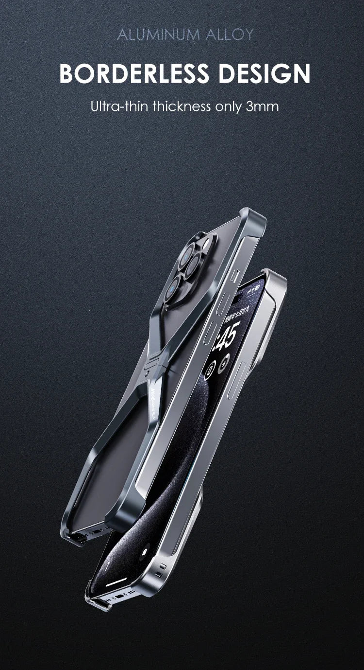 Metal Rimless Phone Case For iPhone 13 14 15 Pro Max Aluminum Removable Heat Dissipation Armor Phone Cover For IPHON 15 Promax