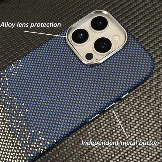 3D Pixel Relief Carbon Fiber Texture Magsafe Phone Case for iPhone 16 15 14 13 Pro Max Wireless Charging Alloy Lens Hard Cover