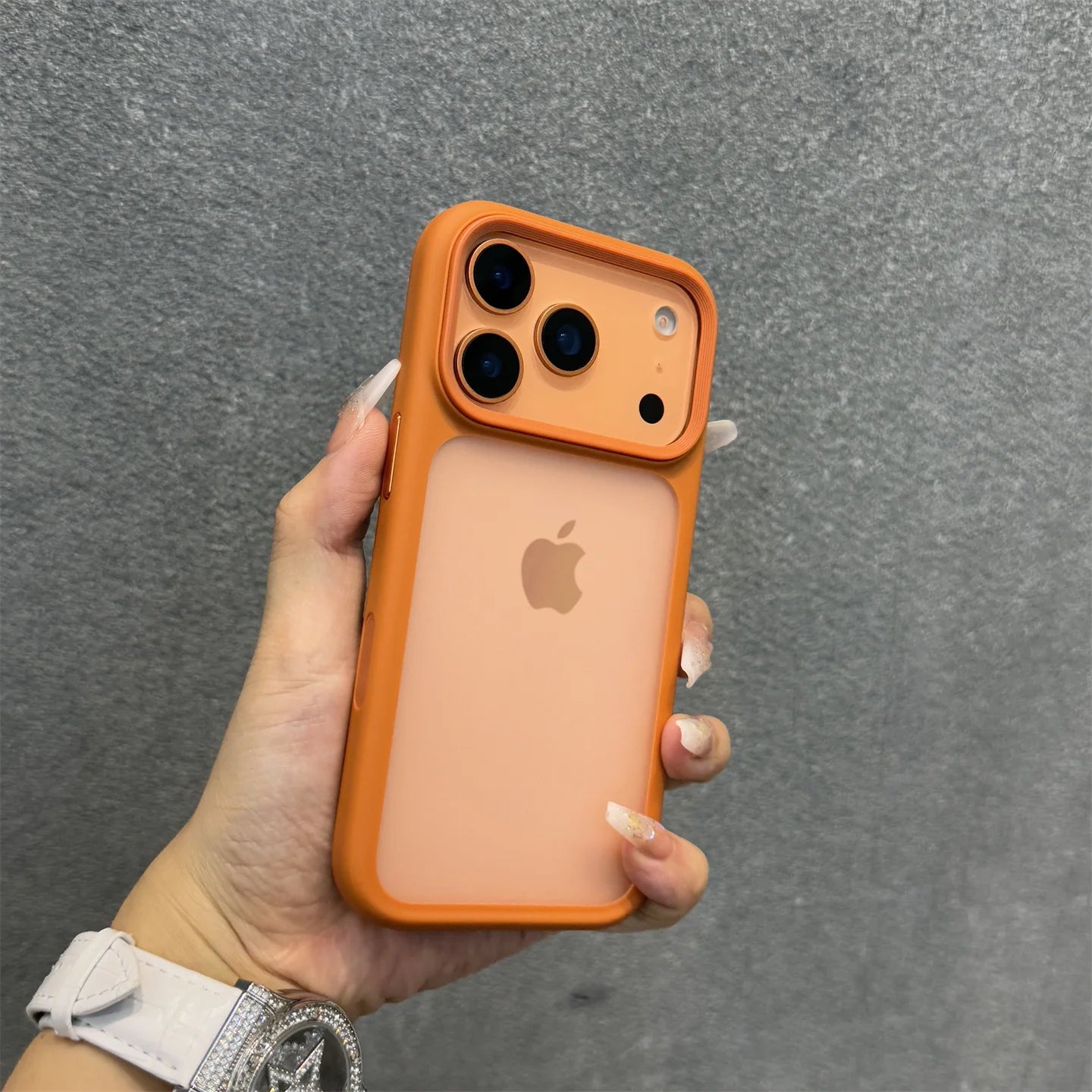Luxury Orange Shield Matte Transparent Phone Case For iPhone 17 Pro Max 17 Pro 17 New Metal Buttons Skin Feel Shockproof Cover