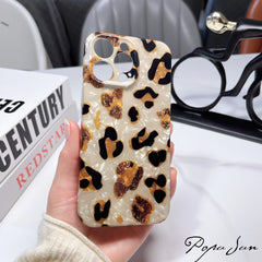Vintage Glitter Leopard Print Phone Case For IPhone 16 15 13 12 11 Pro Max 14 Plus Dream Shell Leopard Marble Texture Hard Cover