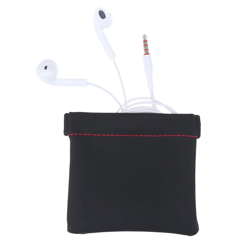 New Black Mini Hard Headphone Case Portable Earbuds Pouch box PU Leather Earphone Storage Bag Protective USB Cable Organizer