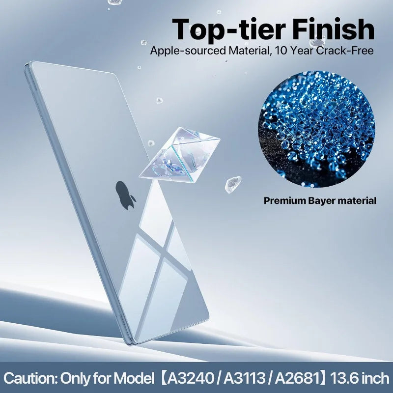 100% Ultra-clear hard case for 13.6" MacBook Air (M4-M2 2022-2025). Crystal-clear, sturdy, protects from scratches & impacts