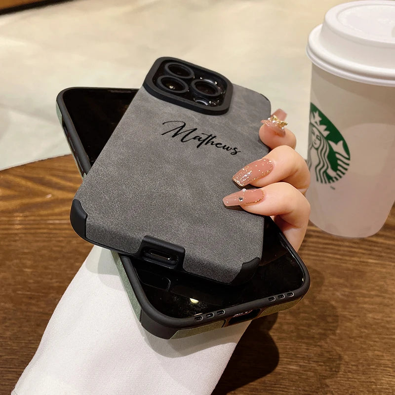 Personalized Luxury Leather Lambskin Shockproof Case For iPhone 16 15 14 13 12 11 Pro Max Customized Name DIY Cover 15 Pro Max - Caseverse