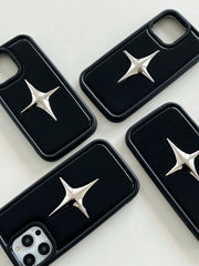 Luxury Metal Star PU Leather Phone Case For iPhone 15 14 13 12 Pro Max 15pro 14Pro Shockproof Cover Men Women Stylish Cases
