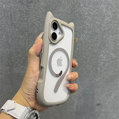 Cute Cat Ear Magsafe Case for iPhone 13 14 15 16 Pro Max 11 12 15 16 Plus Transparent PC TPU Armor Cover with Wrist Strap Chain