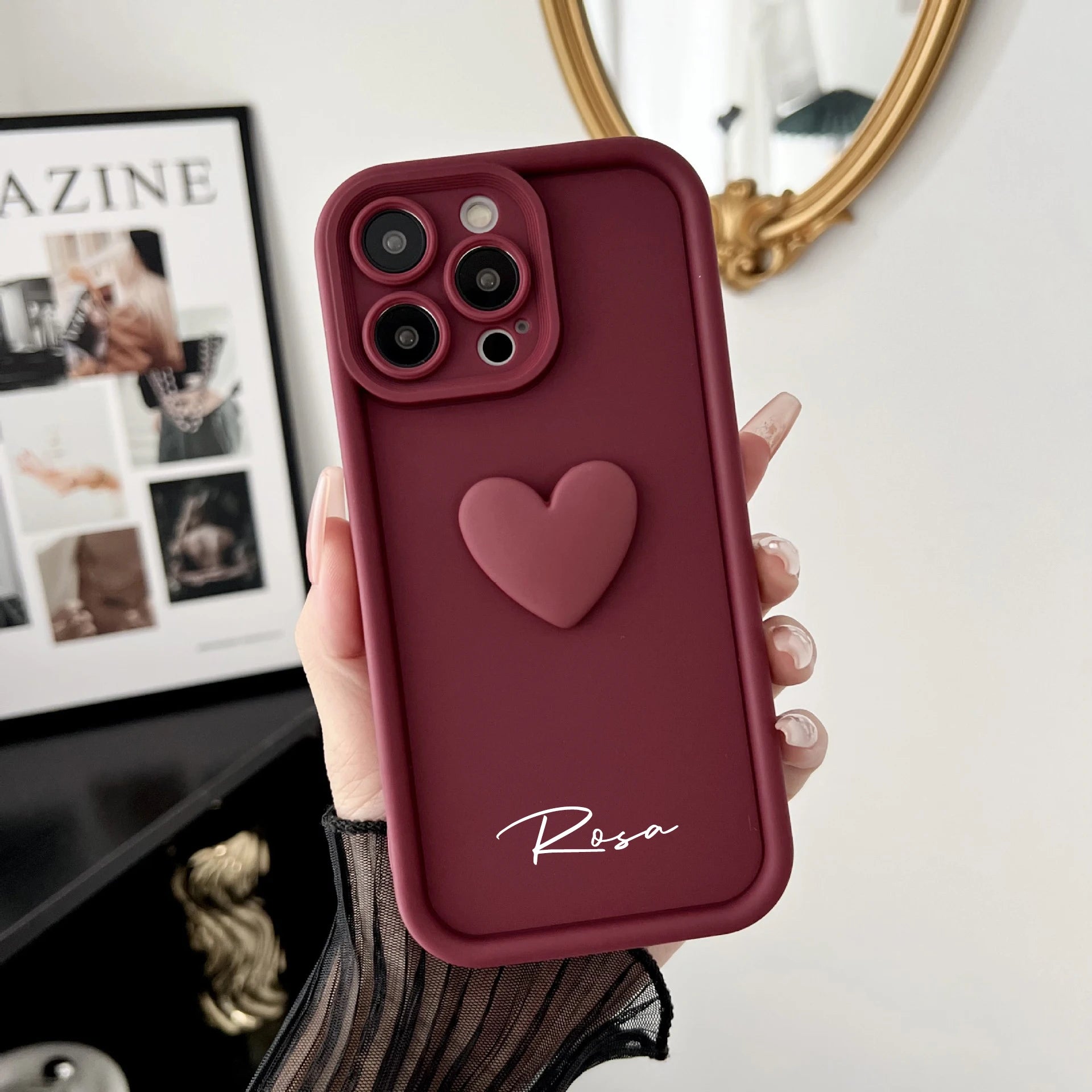 Cute INS Love Heart Personalized Name Case For iPhone 16 15 14 13 12 11 Pro Max Luxury Soft Silicone Custom DIY Cover 15 Pro Max - Caseverse