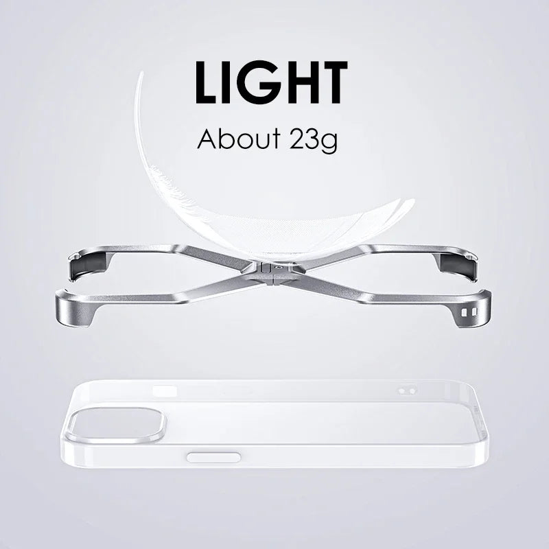 Metal Rimless Phone Case For iPhone 13 14 15 Pro Max Aluminum Removable Heat Dissipation Armor Phone Cover For IPHON 15 Promax