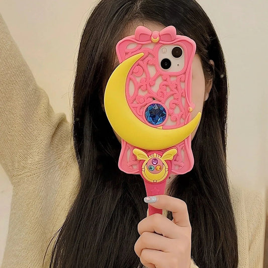 Suitable for Pink Pretty Girl Star Moon Stick iPhone 14 Pro Max 13 Phone Case 12 15 11 Silicone Full Package Anti Drop Soft Case - Caseverse