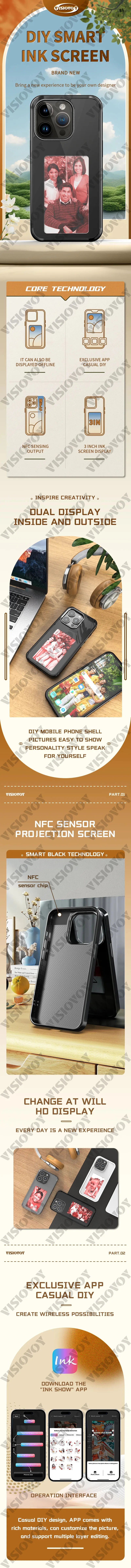 E-ink Screen Smart Phone Case NFC Functions Case For Fundas iphone 13 Case iPhone 15 14 Pro Max DIY Case - Caseverse