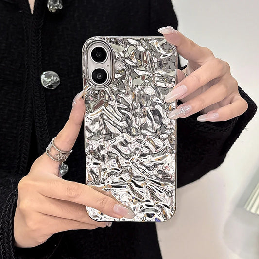 Stylish Metal Color Silver Meteorite Texture Case For iPhone 16 Pro Max 15 14 13 12 11 16 plus Soft TPU Anti-knock Cover