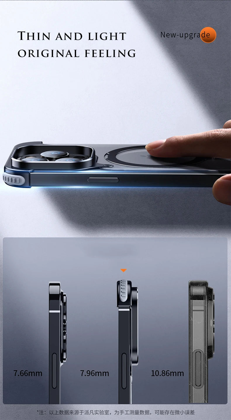 Aluminum Alloy Magnetic Stand Rimless Phone Case For iPhone 13 14 15 Pro Max 15Plus Metal Lens Shell  Frosted Matte Back Cover - Caseverse