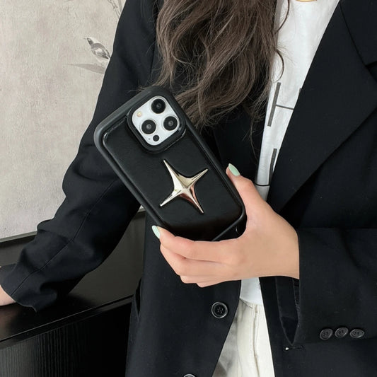 Luxury Metal Star PU Leather Phone Case For iPhone 15 14 13 12 Pro Max 15pro 14Pro Shockproof Cover Men Women Stylish Cases