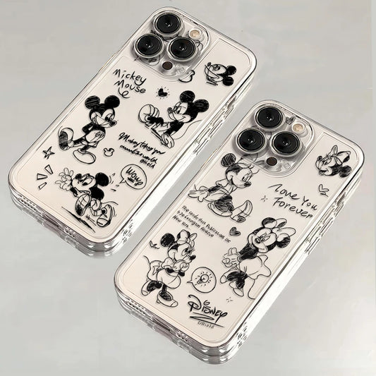 Black Luxury Mickey Minnie Phone Case For Xiaomi Redmi Note 13 12 12S 11 10 9 9T 8 A1 A2 A3 K40 Pro Plus 4G 5G Transparent Cover