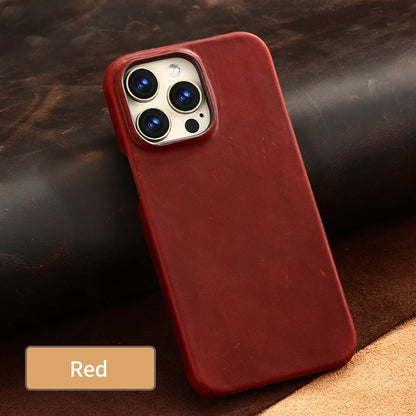 Retro Cowhide Phone Case for iPhone 16 15 13 14 Pro Max 16Pro 14Pro 15Pro Luxury Crazy Horse Genuine PULL-UP Leather Back Cover