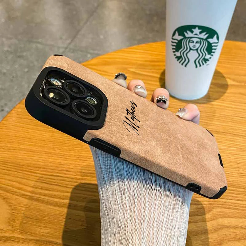 Personalized Luxury Leather Lambskin Shockproof Case For iPhone 16 15 14 13 12 11 Pro Max Customized Name DIY Cover 15 Pro Max - Caseverse