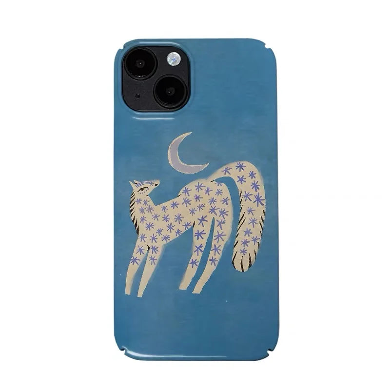 Ins Blue Starry Sky White Horse Cartoon Phone Case for IPhone 16 15 14 13 12 11 Pro Max X XS XR XSMax Glossy Film Hard PC Cover