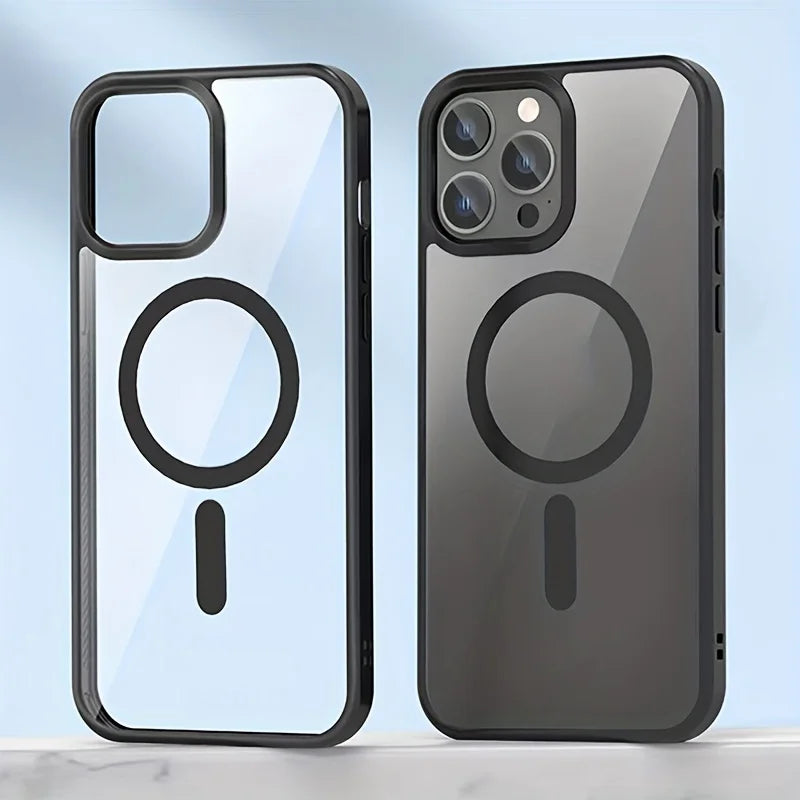 Clear Black Magnetic Phone Case for iPhone 15 14 Max Plus 13 12 Mini 11 Strong Magnet Mobile Cases with Box Shockproof Cover - Caseverse