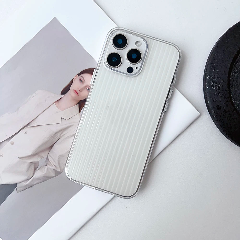 Metal Button Key Vertical Stripe Corrugated Clear Phone Case for IPhone 13 14 15 16 Pro Max Shockproof PC Protective Back Cover