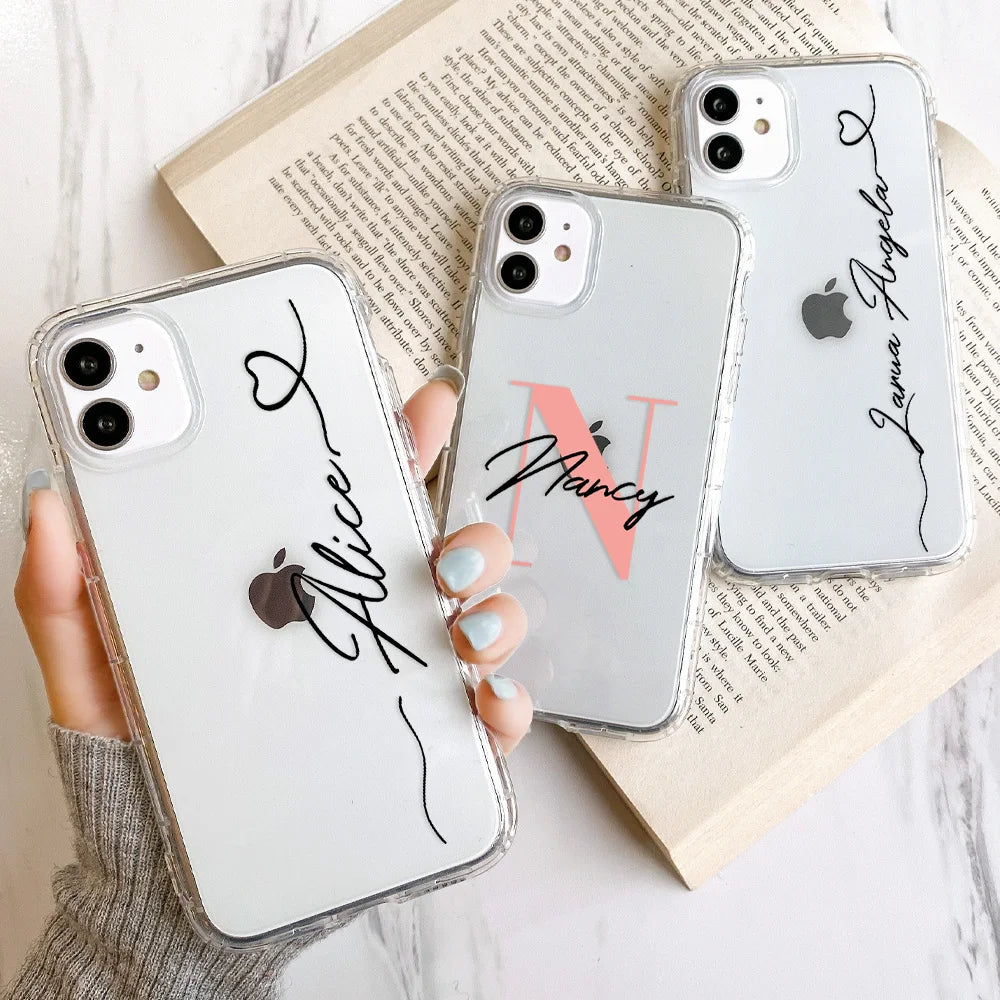 Personalized Custom Name Phone Case For iPhone 13 12 11 14 15 16 pro 16 14 15 Plus Xs MAX XR 12 13 Mini Clear Cover Capa Fundas - Caseverse