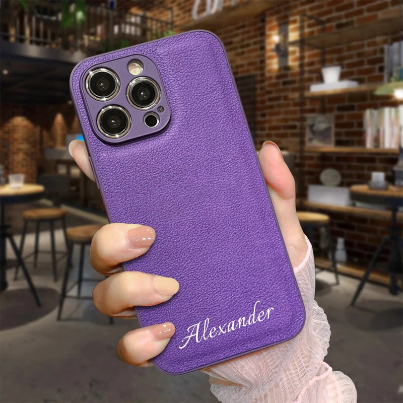 Personalized Customized Name Heart Phone Case for iPhone 16 15 14 13 Pro Max 12 11 X XS XR Design Leather Protective Back Cover - Caseverse