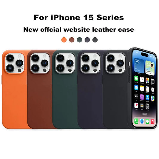 Original Apple Leather With Magsafe Case For iPhone 15 Pro Max 14 Pro Max Plus 14Pro 15Pro Case Wireless Charging Magnetic Cover - Caseverse