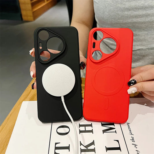 Silicone Magnetic Phone Case for Huawei Pura 70 Pro Plus Ultra Magsafe Wireless Charging Anti Drop Protective Cover Bumper - Caseverse