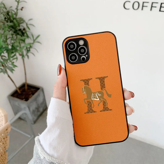 Classic Horse H Cross Leather Fashion Case For Iphone 15 14 13 12 11 Pro Max Mini 7 8 Plus X Xs Xr Max Luxury Phone Cover Funda
