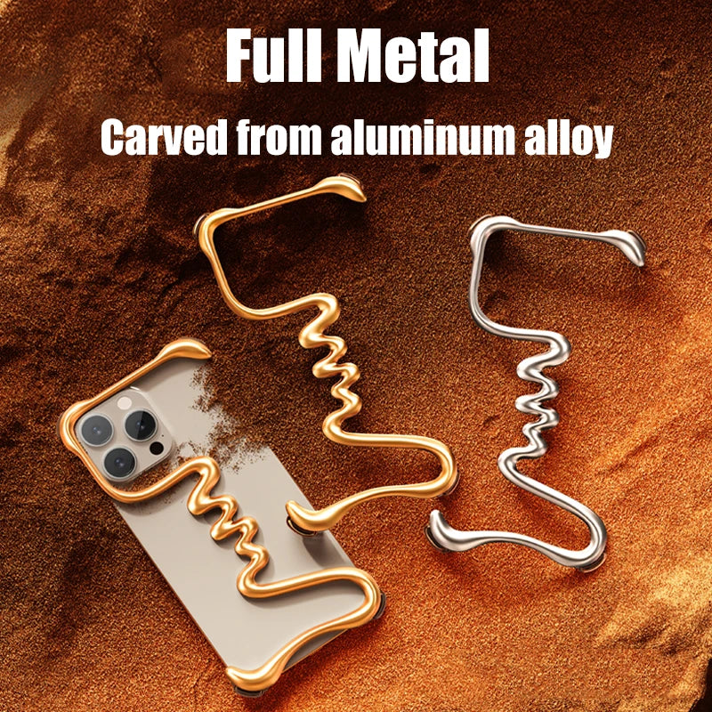 Metal 3D Track Bumper Phone Case For iPhone 16 Plus 15 14 Pro Max 15Pro Aluminum Alloy Frameless Shell Air Bag Shockproof Cover