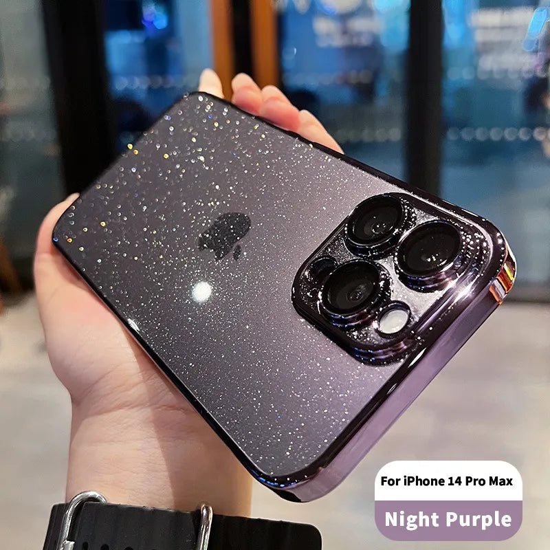 Luxury Electroplated Glitter Phone Case For IPhone 16 15 14 13 12ProMax  Clear Transparent Shockproof Hard Back Protective Cover - Caseverse