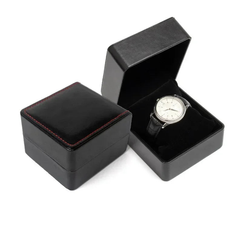 Oval Black Brown Green Single Pillow PU Leather Wristwatch Display Watch Case Organizer for Men Clamshell PU Leather Watch Case