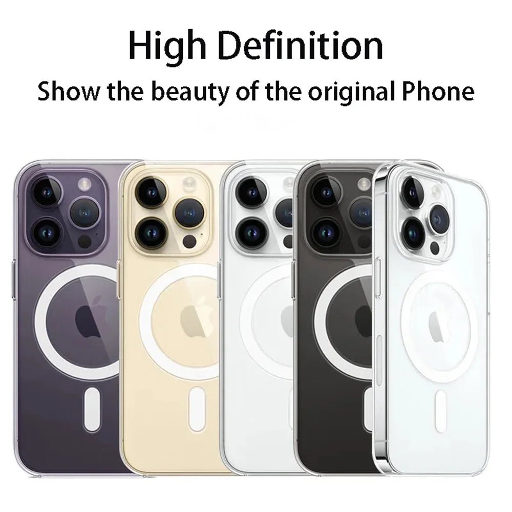 Magnetic Clear Slim Phone Cases for iPhone 15 Pro Max 14 Plus 13 12 11 Rugged Transparent Protective Phone Covers - Caseverse