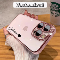 Personalised Customized Name Case For iPhone 16 15 14 13 12 11 Pro Max Luxury Plating Transparent Clear Cover DIY 15 16 Pro Max