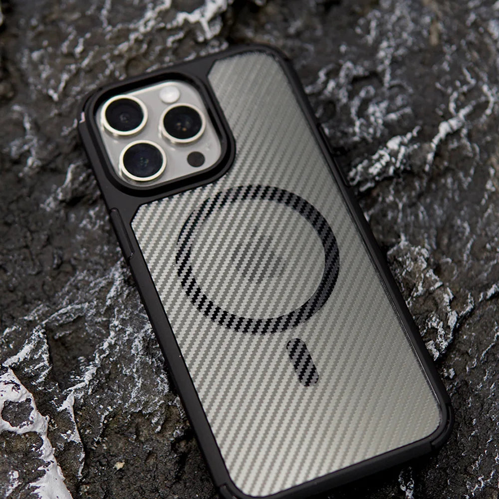 Mag Safe Carbon Fiber Phone Case For iPhone 16 15 14 13 12 11 Pro Max Shockproof Armor Cover For iPhone 16 Plus Magnetic Case - Caseverse