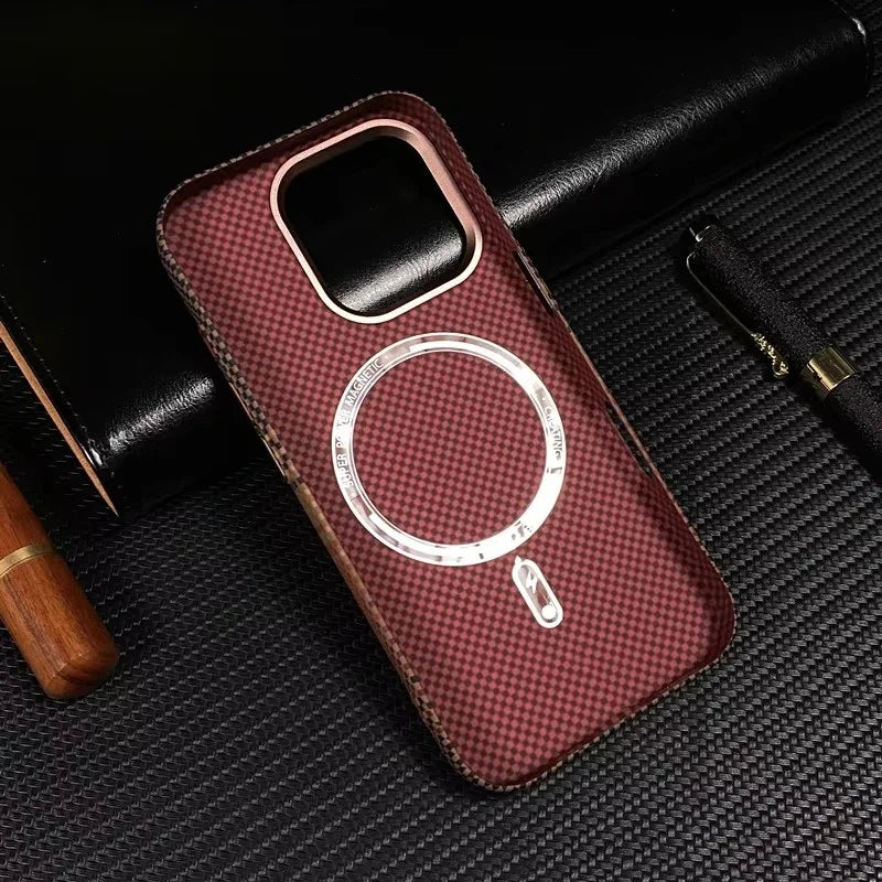 Luxury Matte Carbon Kevlar Metal Lens Magsafe Case For IPhone 16 Plus 15 14 13 12 Pro Max High Quality Business Phone Hard Cover
