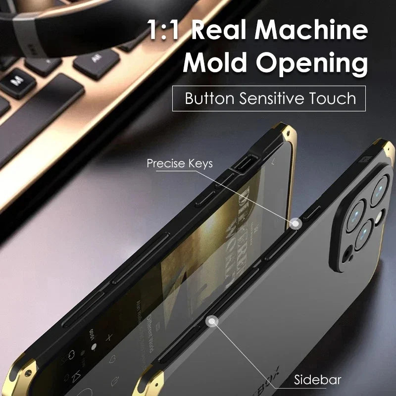 Metal Frame PC Phone Case for IPhone 13 12 14 15 Pro Max Aluminum Anti-collision Strip Silica Gel Back Cover for IPHON 15 Promax