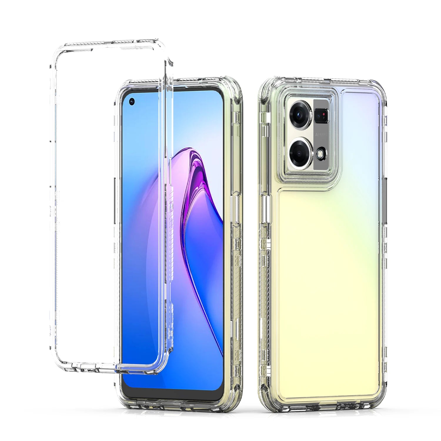 3 in 1 Rugged Armor Shockproof Phone Case For OPPO Reno 7 4G CPH2363 Hard Plastic Frame Transparent TPU Back Cover Fundas Capa - Caseverse
