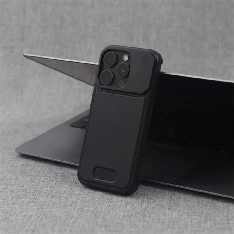 Aluminum Alloy Leather Magnetic Phone Case For iPhone 16 16pro 15 14 Pro Max Wireless Charging Metal Frameless Shockproof Cover