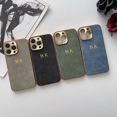 Leather Personalised Customized Name Case For Iphone 11 12 13 14 15 16 Pro Max Plating Frame Lambskin Initials Cover 16 11 15Pro
