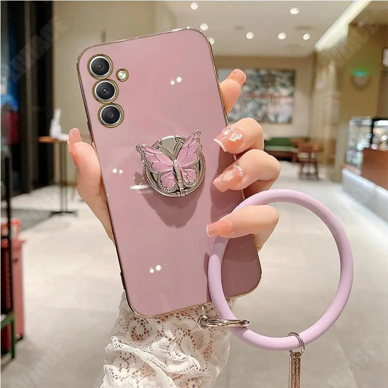 Butterfly Ring Holder Strap Case For Samsung Galaxy A05 A05S A14 A54 A04 A34 A24 M14 4G 5G Stand Cover - Caseverse