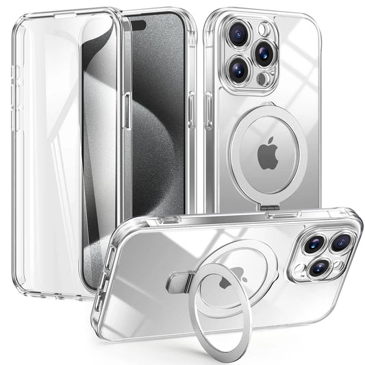 Case for iPhone 16/15/14/13 Pro Max 16 15 14 Plus, Built-in PET Screen Protector with Ring Holder Kickstand, Full Body Cover - Caseverse