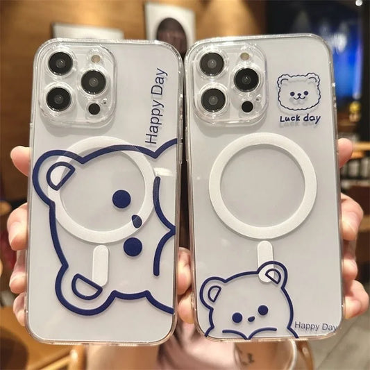 Simple Pen Bear Magsafe Magnetic Phone Case for Samsung Galaxy S24 S23 S22 S21 S20 FE Plus Ultra 5G Soft Clear Tpu Cover