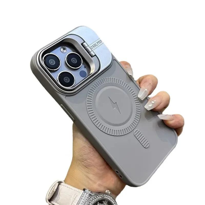 Magnetic metal bracket phone case suitable for iPhone 16 15 14 13 Pro Max lens large window protective cover