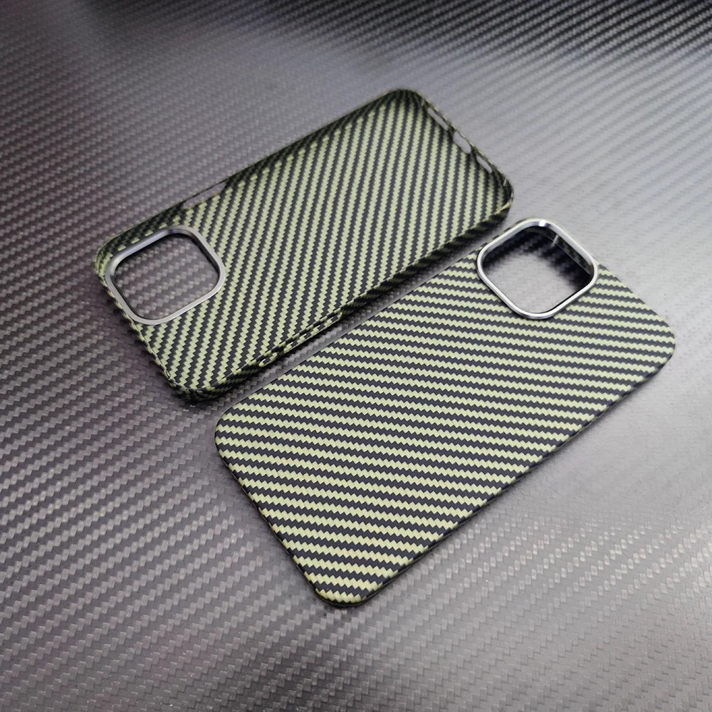 real carbon fiber phone case for iphone16 1514 13 12 pro max case metal ring aramid fiber phone cover for iphone 15/12/13 pro