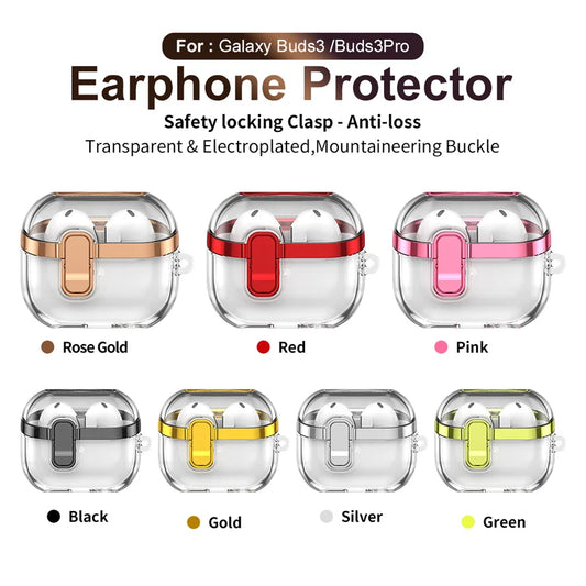 Transparent Case For Samsung Galaxy Buds 3 Pro/ Buds 3 Cover Lock buckle electroplating anti fall protective Galaxy Buds3 Cover